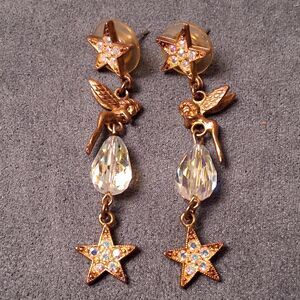 Kirks Folly Celestial Fairy Earrings Rhinestone Crystals Stars
